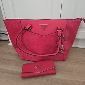 GUESS Women's RED Tote Bag with Matching Wallet